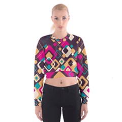 Colorful Abstract Background, Geometric Background Cropped Sweatshirt