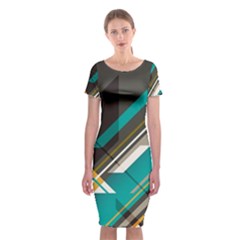 Material Design, Lines, Retro Abstract Art, Geometry Classic Short Sleeve Midi Dress