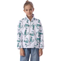 Creepy Monster Bird Drawing Motif Pattern Kids  Half Zip Hoodie by dflcprintsclothing