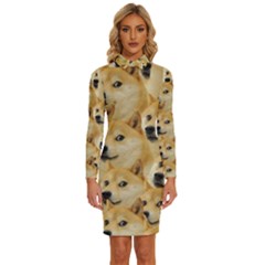 Doge, Memes, Pattern Long Sleeve Shirt Collar Bodycon Dress