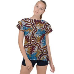 Authentic Aboriginal Art - Wetland Dreaming Ruffle Collar Chiffon Blouse