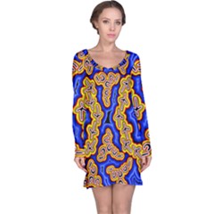 Authentic Aboriginal Art - Emu Dreaming Long Sleeve Nightdress