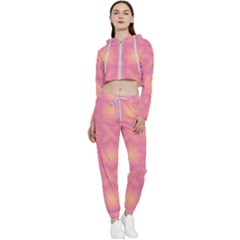 Fuzzy Peach Aurora Pink Stars Cropped Zip Up Lounge Set by PatternSalad