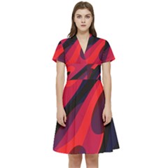 Abstract Fire Flames Grunge Art, Creative Short Sleeve Waist Detail Dress