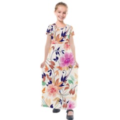 Abstract Floral Background Kids  Short Sleeve Maxi Dress
