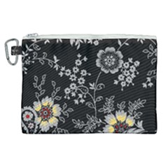 Black Background With Gray Flowers, Floral Black Texture Canvas Cosmetic Bag (xl)