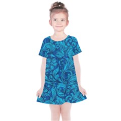 Blue Floral Pattern Texture, Floral Ornaments Texture Kids  Simple Cotton Dress
