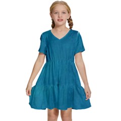 Blue Stone Texture Grunge, Stone Backgrounds Kids  Short Sleeve Tiered Mini Dress