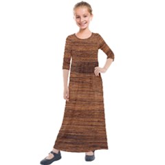 Brown Wooden Texture Kids  Quarter Sleeve Maxi Dress