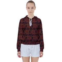 Brown Floral Pattern Floral Greek Ornaments Women s Tie Up Sweat