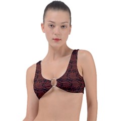 Brown Floral Pattern Floral Greek Ornaments Ring Detail Bikini Top