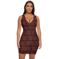 Brown Floral Pattern Floral Greek Ornaments Draped Bodycon Dress