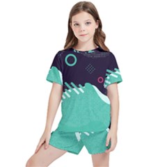 Colorful Background, Material Design, Geometric Shapes Kids  T-shirt And Sports Shorts Set