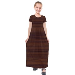 Dark Brown Wood Texture, Cherry Wood Texture, Wooden Kids  Short Sleeve Maxi Dress