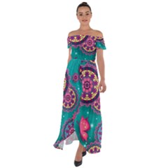 Floral Pattern, Abstract, Colorful, Flow Off Shoulder Open Front Chiffon Dress