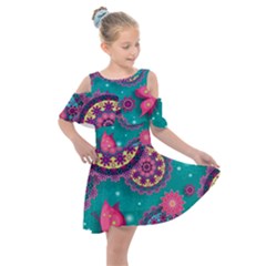 Floral Pattern, Abstract, Colorful, Flow Kids  Shoulder Cutout Chiffon Dress