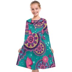 Floral Pattern, Abstract, Colorful, Flow Kids  Midi Sailor Dress