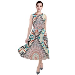 Flowers Pattern, Abstract, Art, Colorful Round Neck Boho Dress