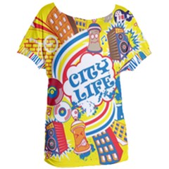 Colorful City Life Horizontal Seamless Pattern Urban City Women s Oversized T-shirt by Bedest