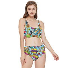 Vintage Tattoos Colorful Seamless Pattern Frilly Bikini Set by Bedest