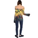 Landscape Bright Scenery Drawing Rivers Blue Lovely Off Shoulder Long Sleeve Top View2