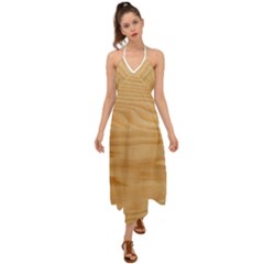 Light Wooden Texture, Wooden Light Brown Background Halter Tie Back Dress 