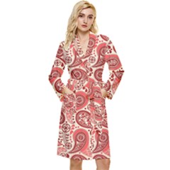 Paisley Red Ornament Texture Long Sleeve Velvet Robe