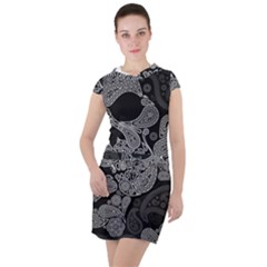 Paisley Skull, Abstract Art Drawstring Hooded Dress