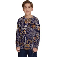 Paisley Texture, Floral Ornament Texture Kids  Crewneck Sweatshirt