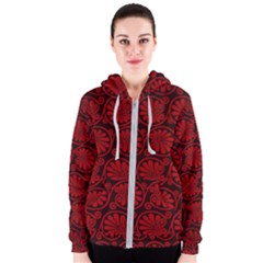 Red Floral Pattern Floral Greek Ornaments Women s Zipper Hoodie by nateshop