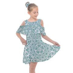 Round Ornament Texture Kids  Shoulder Cutout Chiffon Dress