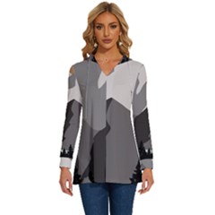 Mountain Wolf Tree Nature Moon Long Sleeve Drawstring Hooded Top by Cemarart