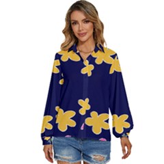 Doodle Flower Leaves Plant Design Women s Long Sleeve Button Up Shirt