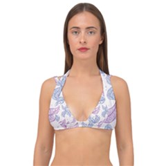 Boho Bohemian Leaves Branch Beige Double Strap Halter Bikini Top by Cemarart