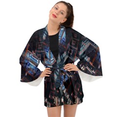 Fractal Cube 3d Art Nightmare Abstract Long Sleeve Kimono by Cemarart