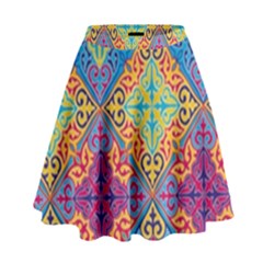 Colorful Flora Flora Kazakh Pattern High Waist Skirt