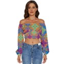 Colorful Flora Flora Kazakh Pattern Long Sleeve Crinkled Weave Crop Top View1