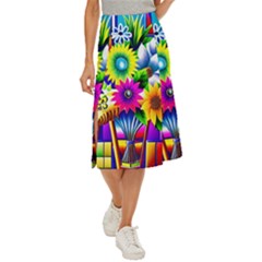 Flower Vase Flower Collage Pop Art Midi Panel Skirt by Bedest