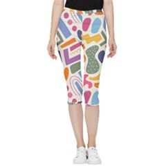 Abstract Pattern Background Inside Out Lightweight Velour Capri Leggings 
