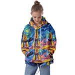 Eiffel Tower Starry Night Print Van Gogh Kids  Oversized Hoodie