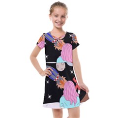 Girl Bed Space Planets Spaceship Rocket Astronaut Galaxy Universe Cosmos Woman Dream Imagination Bed Kids  Cross Web Dress by Maspions