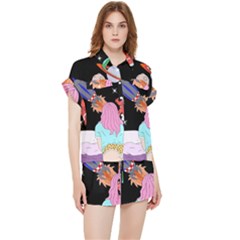 Girl Bed Space Planets Spaceship Rocket Astronaut Galaxy Universe Cosmos Woman Dream Imagination Bed Chiffon Lounge Set by Maspions