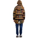 Room Interior Library Books Bookshelves Reading Literature Study Fiction Old Manor Book Nook Reading Kids  Hooded Longline Puffer Jacket View4