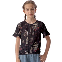 Vintage Tattoos Nautical Kids  Cuff Sleeve Scrunch Bottom T-shirt