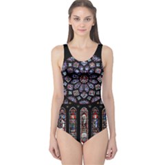 Chartres Cathedral Notre Dame De Paris Stained Glass One Piece Swimsuit by Maspions