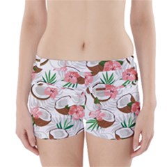 Seamless Pattern Coconut Piece Palm Leaves With Pink Hibiscus Boyleg Bikini Wrap Bottoms