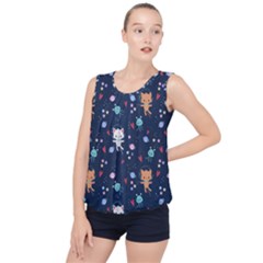 Cute Astronaut Cat With Star Galaxy Elements Seamless Pattern Bubble Hem Chiffon Tank Top by Apen