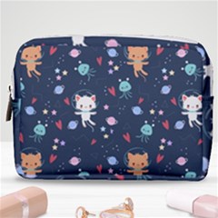 Cute Astronaut Cat With Star Galaxy Elements Seamless Pattern Make Up Pouch (medium)