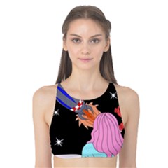 Girl Bed Space Planets Spaceship Rocket Astronaut Galaxy Universe Cosmos Woman Dream Imagination Bed Tank Bikini Top