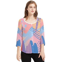 Abstract Lines Dots Pattern Purple Pink Blue Chiffon Quarter Sleeve Blouse by Maspions